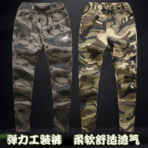Pure cotton summer thin overalls loose elastic camouflage small feet mens Tide brand elastic waist toe work clothes pants