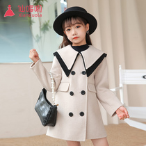 Girls Cashmere Coat Double-sided Tweed Coat 2021 New Foreign Style Autumn Wool for Children