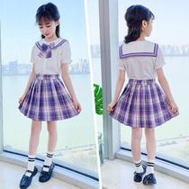 Girls jk uniform skirt suit 8 College style 9 Summer middle school childrens short-sleeved primary school students spring skirt school uniform 12 years old