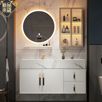 Light luxury Rock board one-body basin bathroom cabinet combination solid wood intelligent induction toilet washing face washing table basin cabinet customization