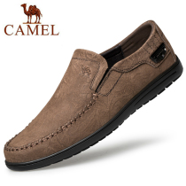 Camel Mens Shoes Soft Bottom Soft Face Leather Bean Bean Shoes Man Breathable Men Leather Shoes Middle-aged Business Genuine Leather Casual Dad Shoes