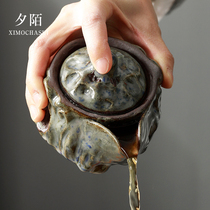 Firewood burning retro cover bowl tea cup home anti-scalding single open sheet bubble teapot coarse pottery kung-fu tea set Zhiano hand grip jug
