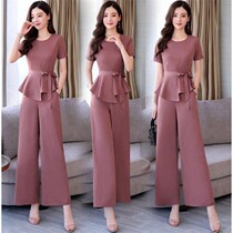 Single set women 2020 Summer new Korean version of small fragrant style fashion temperament foreign style wide leg pants two-piece trendy women