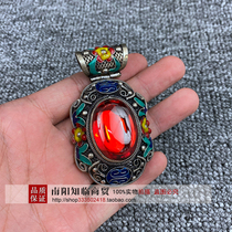 Old Miao Silver Silver Silver copper pinched cloisonne flower inlaid red crystal zircon pendant pendant pendant Oval