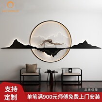 New Chinese living room sofa background wall Zen landscape decoration pendant tea room entrance wall creative iron wall wall hanging