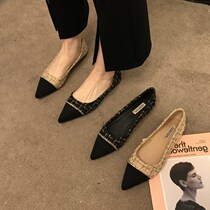 (genuine leather) flat bottom single shoe woman 2022 new spring collage retro small fragrant wind pointed shallow mouth soft underfoot shoe