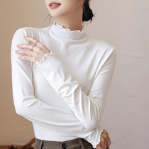 Pregnant womans agaric edge half-height collar bottom-shirt woman 2021 spring autumn quarter Modale 100 lap long sleeve t-shirt blouse
