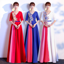 Big Chorus Out of Womens Long Skirt Red Song Contest with Slim Chant of Gala Gowns Patriotic Performance Dress