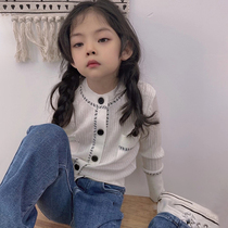  Pola Korean childrens clothing girls sweater 2021 autumn childrens cardigan jacket Medium and large childrens sweater long-sleeved top