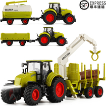 Sound and light large farm water spray crane Wood transport tractor children simulation engineering car model toy