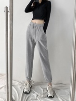 Summer thin gray sweatpants womens drawstring loose casual small thin pants pure cotton nine-point Harlan pants