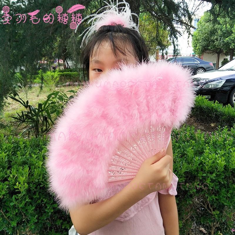 Feather Princess fan trumpet fan children dance show girls Chinese folding fan children cheongsam feather fan