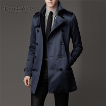 Touch Miss Spring and Autumn new mens slim lapel casual British medium long solid color windbreaker jacket