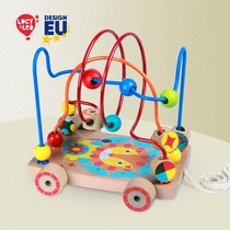 LucyLeo infant early education puzzle brain hands-on wooden beaded beads baby pull car LL160