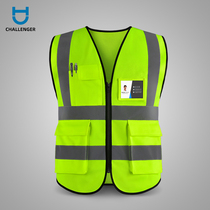 Construction reflective vest safety vest fluorescent yellow construction site coat traffic safety sanitation cycling multi-pocket coat