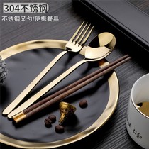Chopsticks spoon set wooden primary school children portable wood wooden cutlery box single set of three pieces