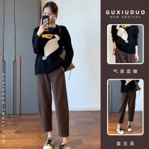 Early Spring Womens Dress 2022 New Big Code Fat Mm Salt Tie With Superior Sense Temperament Sweater Pants Two Sets