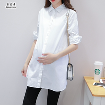 2021 Spring New pregnant women White Shirt long large size shirt spring and summer thin professional pregnant women bottoming shirt