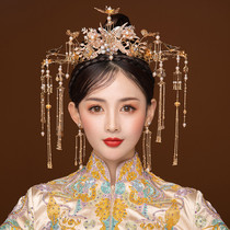 Bride Xiuhe headdress Chinese costume Golden atmosphere Phoenix crown stepping tassel Xiuhe dress wedding jewelry small face
