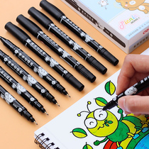 Del art Hook pen childrens painting black water-based stroke small double-head marker pen thin head students hand-painted professional hook line drawing pen special oily coarse primary school students