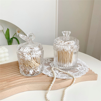 ins Wind transparent small flower butterfly glass jars jewelry cotton swabs storage European embossed crystal storage cans