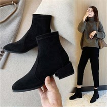 Stretch boots single boots thick heel short boots autumn and winter New Wild boots thin socks small high heel womens shoes