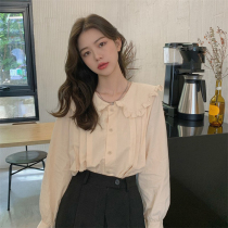 Pregnant women Lining Clothes Spring Autumn Snowspinning Blouse Cover Belted Summer Dress Doll Collar Korean version Career loose and thin design Feel Shirt