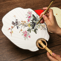 High-grade Japanese group fan Rice paper blank ancient style Pu fan diy hand-painted Chinese painting Watercolor painting fan Round fan Basho fan