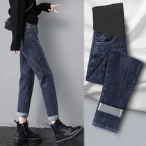  Maternity jeans Spring and autumn outer wear nine-point loose straight dad pants Autumn thin trousers leggings