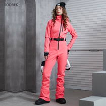 Doorek new double-board veneer conjoined ski suit women slim leg length professional ski pants waterproof and breathable