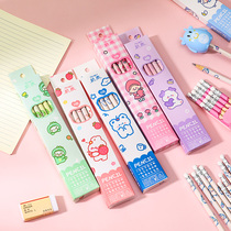 Cartoon boxed thick wooden pencil HB first grade special with eraser Non-toxic writing practice primary school homework drawing sketch Childrens creative cute learning stationery prize Graduation gift
