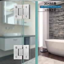Stainless steel bathroom clamp shower room hinge frameless tempered glass door two-way flat hinge 90 degree gold 304