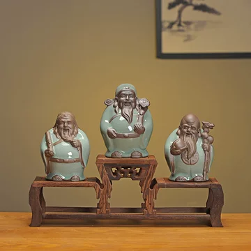 中国古玩 白磁福禄寿人物置物