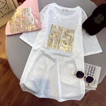White mid-length t-shirt womens short-sleeved summer 2021 new design sense niche pure cotton loose half-sleeved top ins tide