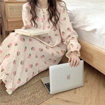 ins Wind sweet strawberry nightgown long sleeve fiber super large size pajamas female spring home clothes students loose version