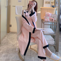 Three-piece cotton long sleeve spring and autumn womens pajamas sweet princess style cartoon autumn and winter loose casual home suit