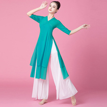 Long gauze clothes classical dance mesh tops womens elegant dance rhyme yoga table performance dancing clothes Chinese style dance clothes
