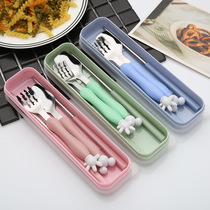 Childrens tableware chopsticks spoon set stainless steel baby cute cartoon portable fork spoon chopsticks three-piece set