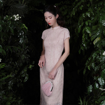  Hibiscus su powder condensation 2021 autumn new cherry blossom powder young thin daily retro lace cheongsam summer