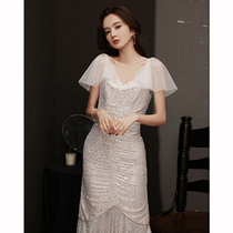 High-end evening dress Womens banquet temperament dress Light luxury niche high-end summer socialite fishtail dress can usually be worn