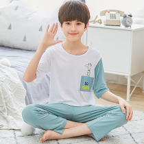 Boys Pajamas Thin Modal Summer Childrens Air Conditioning Suit Short Sleeve Mid-Big Boy Summer Boy Home Clothes Set
