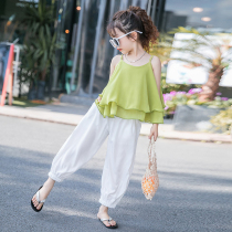 South Korea Trendy Girls Suit Summer Dress 2022 Summer New CUHK Child Foreign Air Harness Vest Children Two Sets