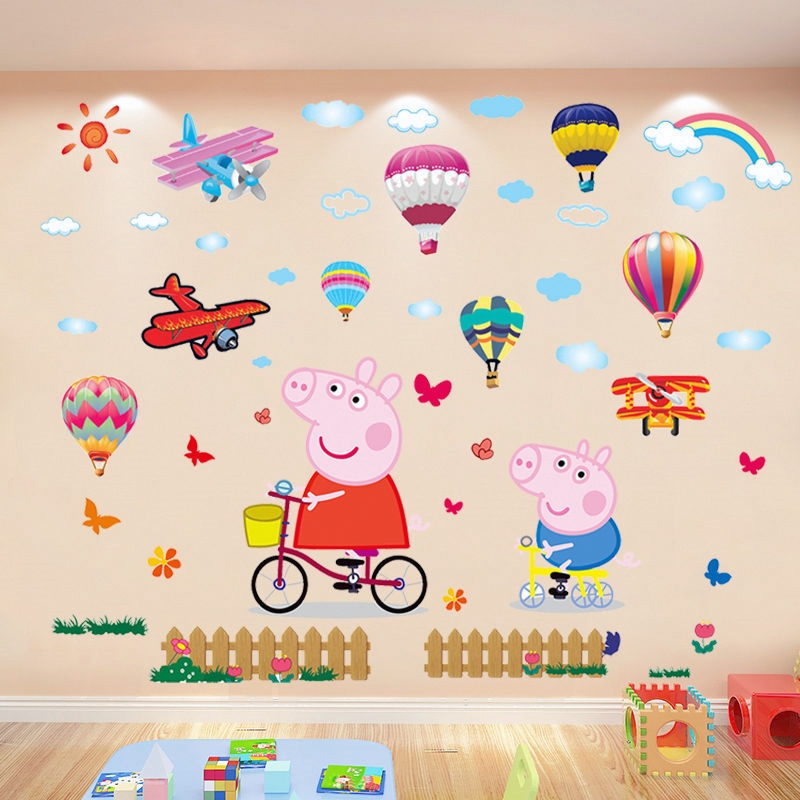 Piggy Peggy Cartoon Cute Animation Wall Painting Children's Room Wall Decoration Kindergarten Layout Self-adhesive Paper