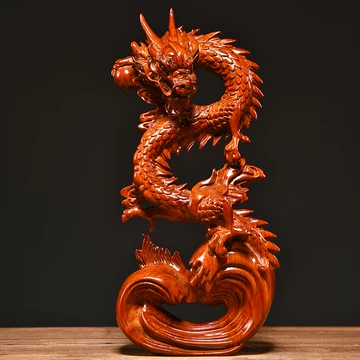 木製龍彫刻 龍神 木彫り彫刻 ｜黒壇・花梨製 4本爪水龍｜金運・財運・出世運を招く