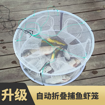 Folding fishing cage with support bar only cant get out of yellow eel lobster mesh cage Shrimp Coop Basket Fish Nets Fishing Nets Catch Paracetamol