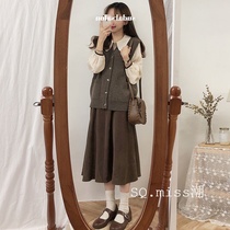Spring and autumn foreign style suit blouse sweater vest waistcoat high waist half skirt student three-piece set