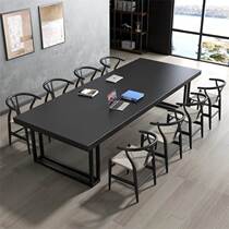 Black Large Solid Wood Table Long Table Modern Staff Office Computer Table Simple Rectangular Meeting Room Chair