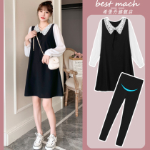 Pregnant womens dress autumn suit fashion jacket new style does not show spring and autumn belly doll collar age tide mother