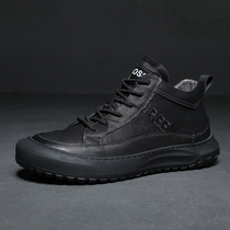 Leather shoes mens trendy shoes winter plus velvet mens shoes casual leather shoes winter 2021 New Tide high-top shoes