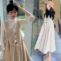 Pregnant women autumn suit fashion outing sweater strap skirt two-piece Loose Spring and Autumn pregnant women dress